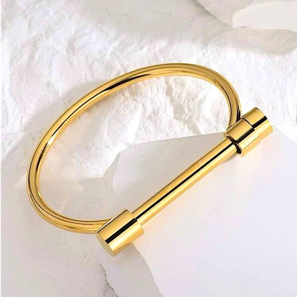 Gold Plated Bar Screw Bangle Bracelet Nail Screwdriver - Picture 4 of 11